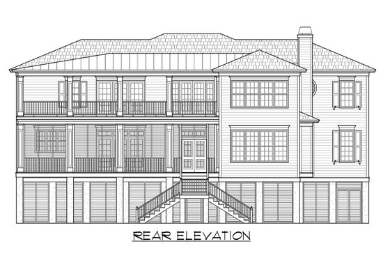 Exterior - Rear Elevation for Beach House Plan #1054-84 - 4 bed, 4.5 bath