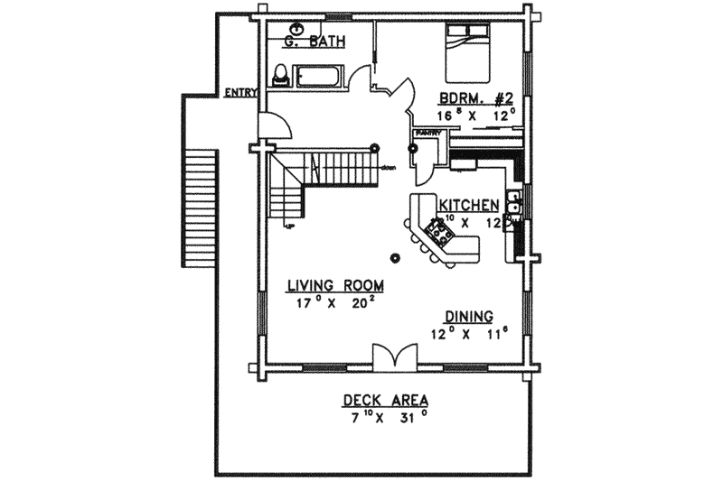 Architectural House Design - Floor Plan - Main Floor for Log House Plan #117-127 - 2 bed, 2 bath