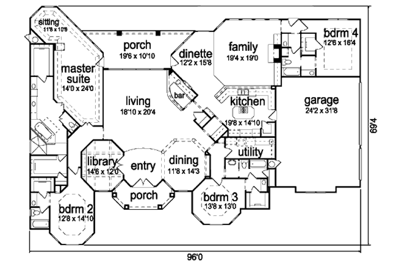 Home Plan - Floor Plan - Main Floor for Mediterranean House Plan #84-424 - 4 bed, 4 bath