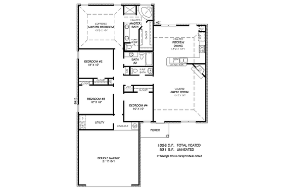 Floor Plan - Main Floor for Traditional House Plan #424-92 - 3 bed, 2 bath