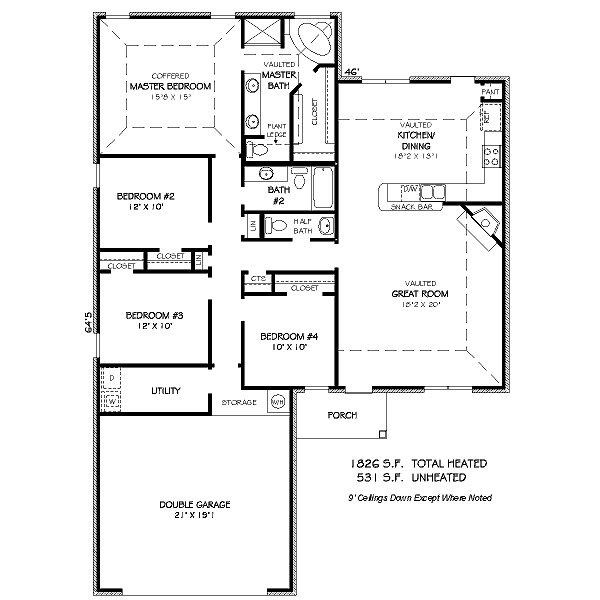 Floor Plan - Main Floor for Traditional House Plan #424-92 - 3 bed, 2 bath