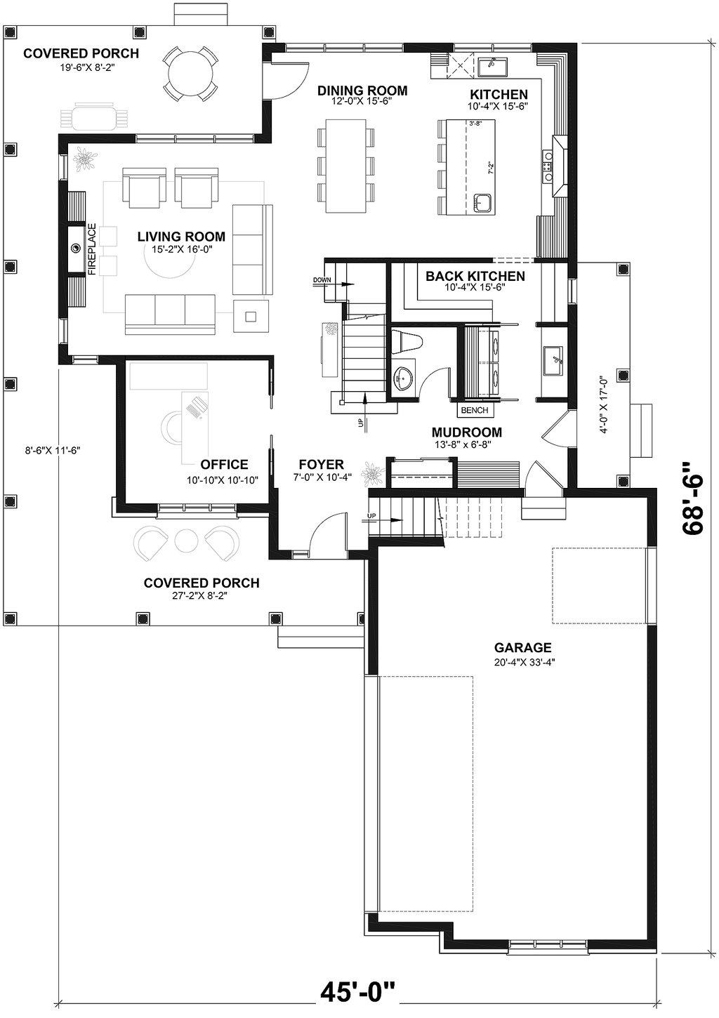 Floor Plan - Main Floor for Farmhouse House Plan #23-587 - 4 bed, 2.5 bath