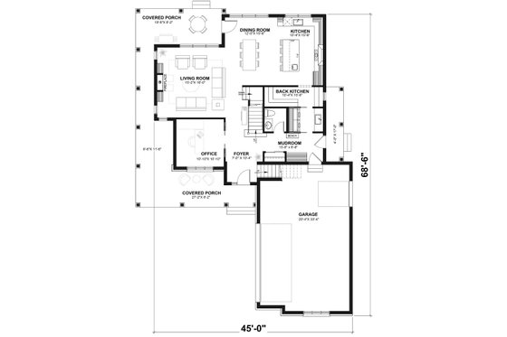 Floor Plan - Main Floor for Farmhouse House Plan #23-587 - 4 bed, 2.5 bath