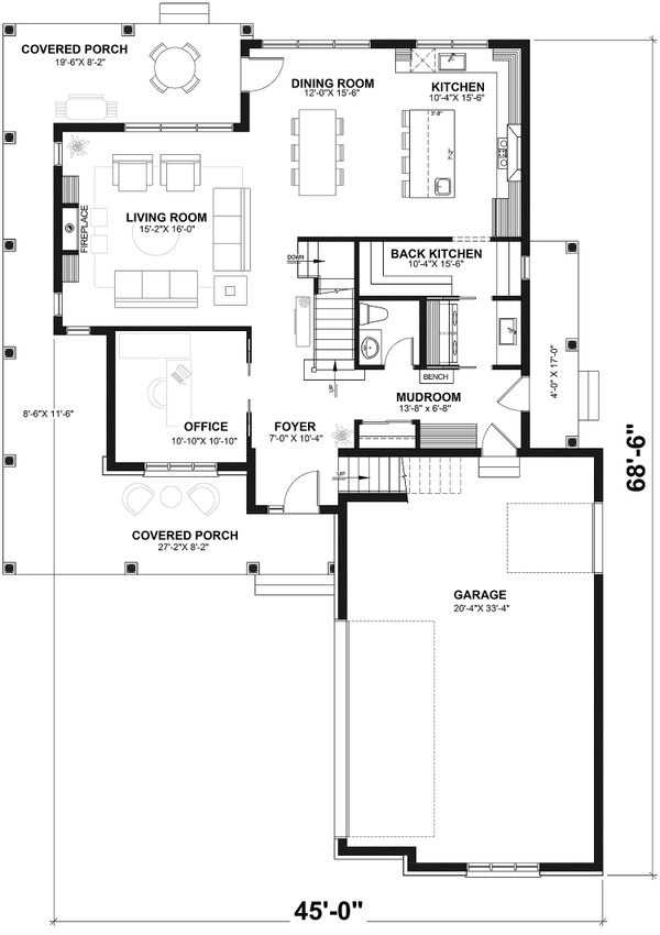 House Design - Floor Plan - Main Floor for Farmhouse House Plan #23-587 - 4 bed, 2.5 bath
