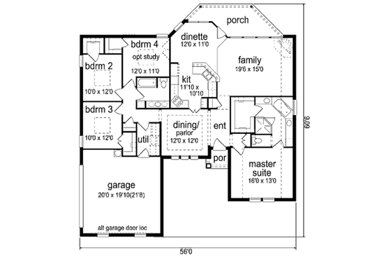 Floor Plan - Main Floor for Bungalow House Plan #84-477 - 4 bed, 2 bath