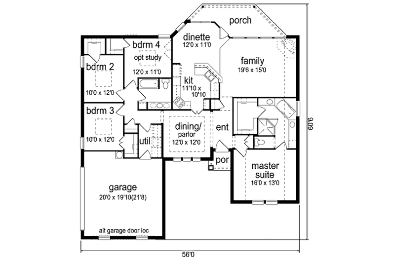 Home Plan - Floor Plan - Main Floor for Bungalow House Plan #84-477 - 4 bed, 2 bath