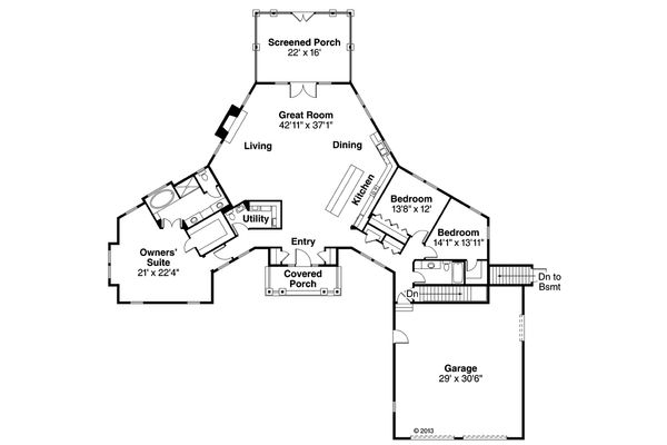 Architectural House Design - Country Floor Plan - Main Floor Plan #124-915