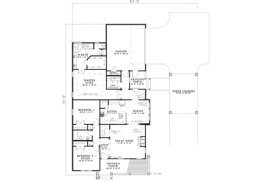 Floor Plan - Main Floor for Southern House Plan #17-2105 - 3 bed, 2 bath