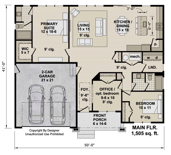 House Design - Floor Plan - Main Floor 1 for Farmhouse House Plan #51-1557 - 2 bed, 2 bath