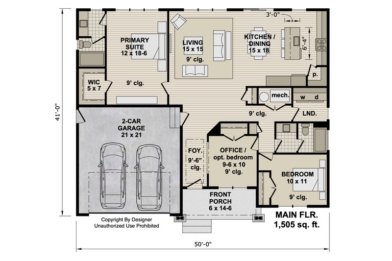 House Design - Floor Plan - Main Floor 1 for Farmhouse House Plan #51-1557 - 2 bed, 2 bath