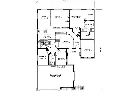 Floor Plan - Main Floor for Craftsman House Plan #132-102 - 3 bed, 2 bath