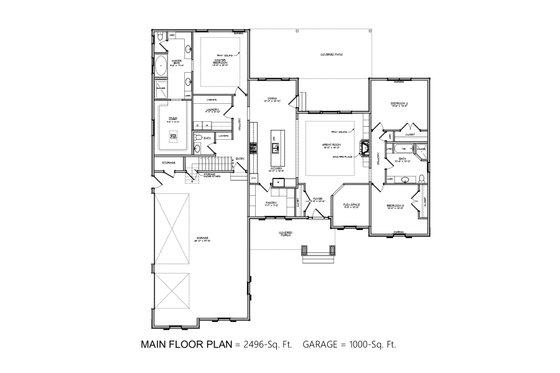 Floor Plan - Main Floor for Craftsman House Plan #1084-4 - 3 bed, 2.5 bath