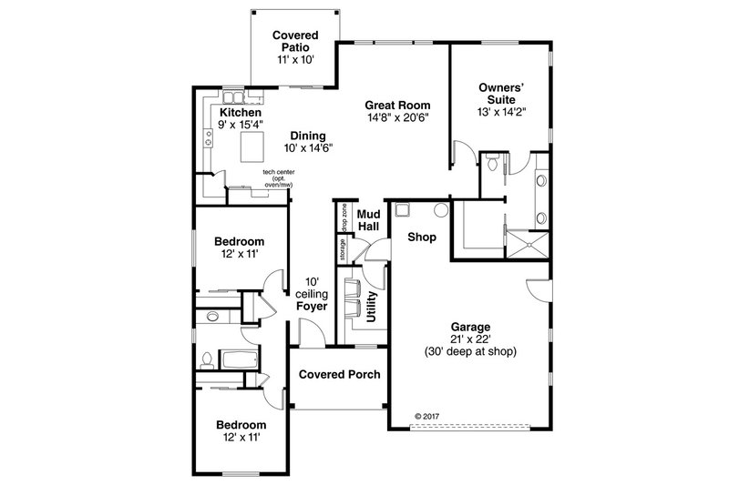 Architectural House Design - Floor Plan - Main Floor for Ranch House Plan #124-1061 - 3 bed, 2 bath