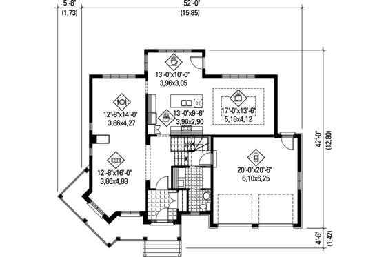 Floor Plan - Main Floor for Traditional House Plan #25-4344 - 3 bed, 2 bath