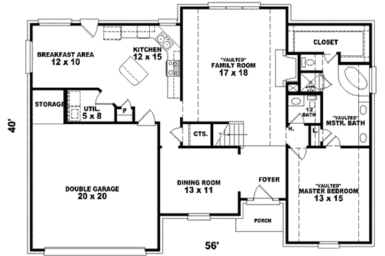 Floor Plan - Main Floor for European House Plan #81-754 - 3 bed, 2.5 bath