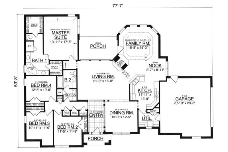 House Blueprint - Floor Plan - Main Floor for European House Plan #40-389 - 4 bed, 2 bath