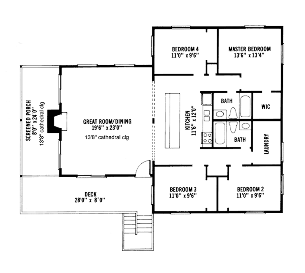 Beds 2 Baths 1600 Sq Ft Plan 959, 4 Bedroom House Plans 1600 Square Feet