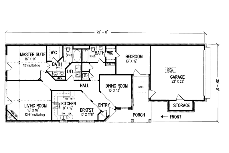 Architectural House Design - Floor Plan - Main Floor for Traditional House Plan #45-519 - 2 bed, 2 bath