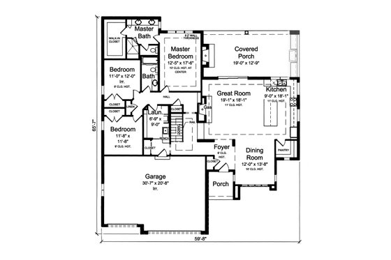 Floor Plan - Main Floor for Ranch House Plan #46-876 - 3 bed, 2 bath