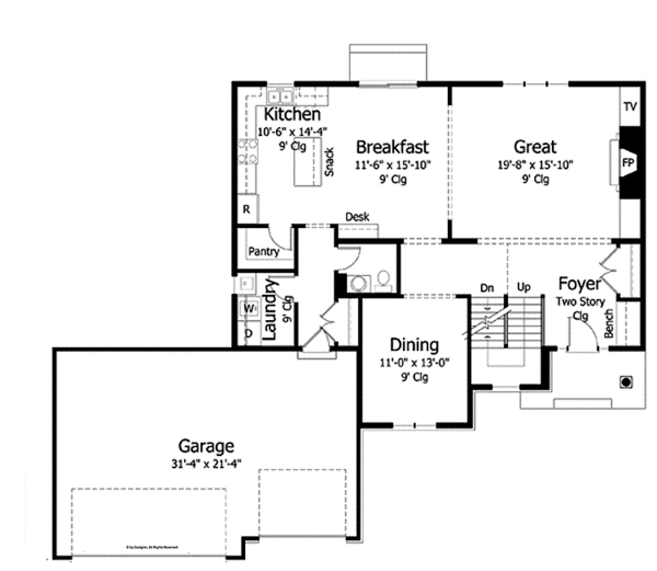 Architectural House Design - Colonial Floor Plan - Main Floor Plan #51-1000