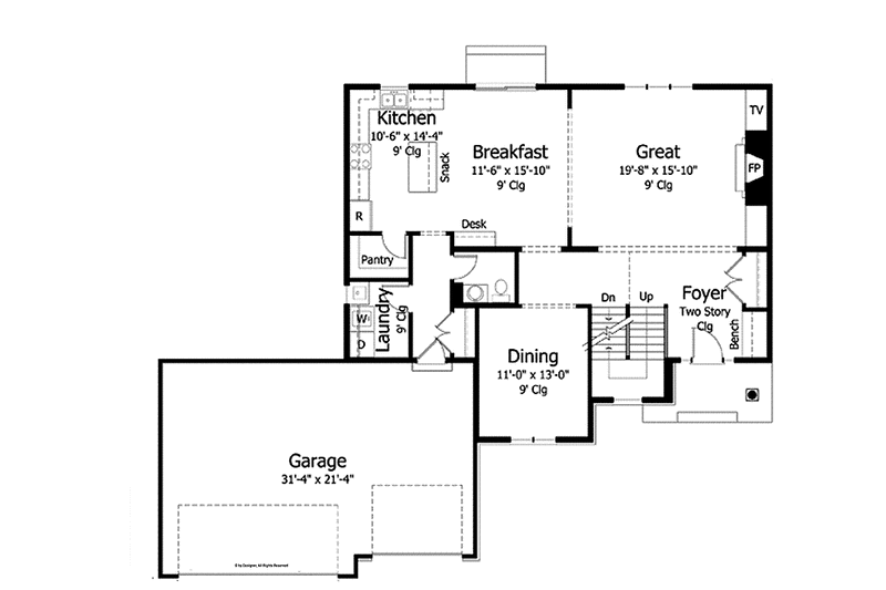 Dream House Plan - Floor Plan - Main Floor for Colonial House Plan #51-1000 - 3 bed, 2.5 bath