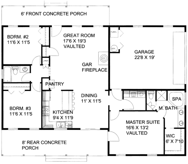 Bungalow Style House Plan - 3 Beds 2 Baths 1531 Sq/Ft Plan #117-802 ...