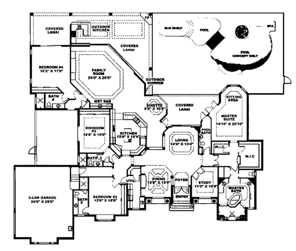 Architectural House Design - Mediterranean Floor Plan - Main Floor Plan #1017-31