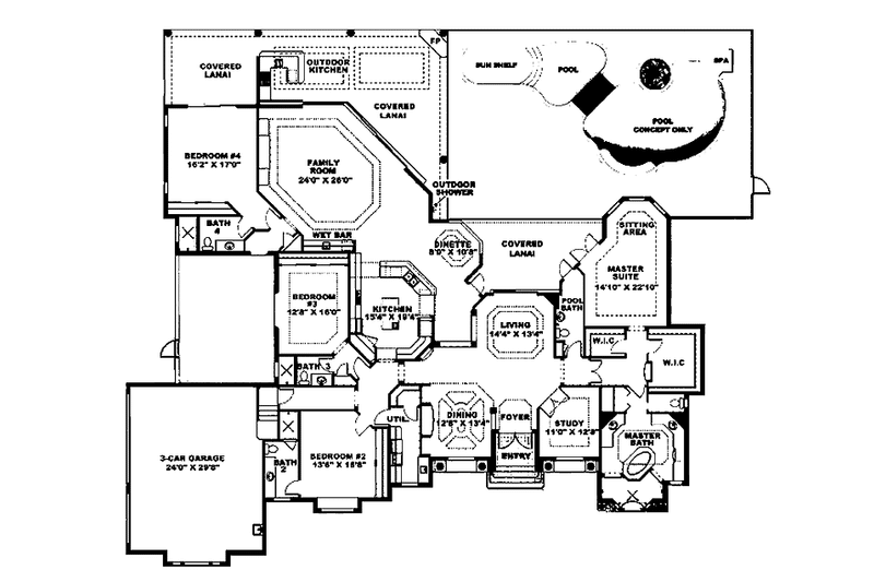 Dream House Plan - Floor Plan - Main Floor for Mediterranean House Plan #1017-31 - 4 bed, 4.5 bath