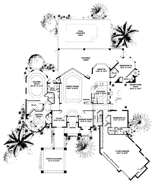 House Blueprint - Mediterranean Floor Plan - Main Floor Plan #1017-88