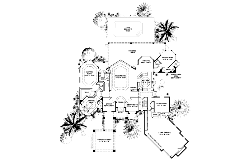 Dream House Plan - Floor Plan - Main Floor for Mediterranean House Plan #1017-88 - 3 bed, 4 bath