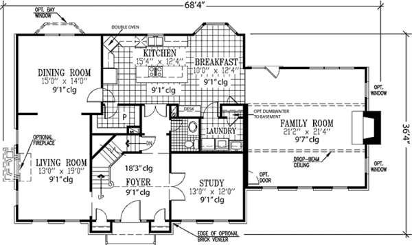Architectural House Design - Colonial Floor Plan - Main Floor Plan #953-35
