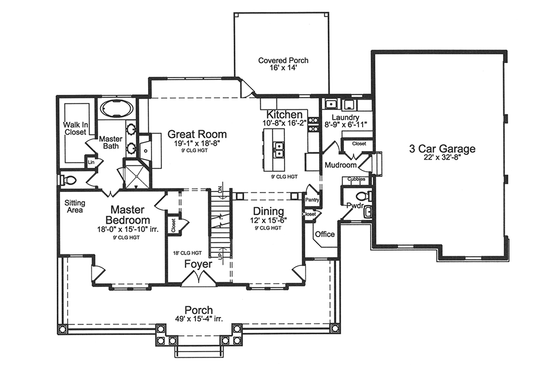 Floor Plan - Main Floor for Traditional House Plan #46-852 - 4 bed, 2.5 bath
