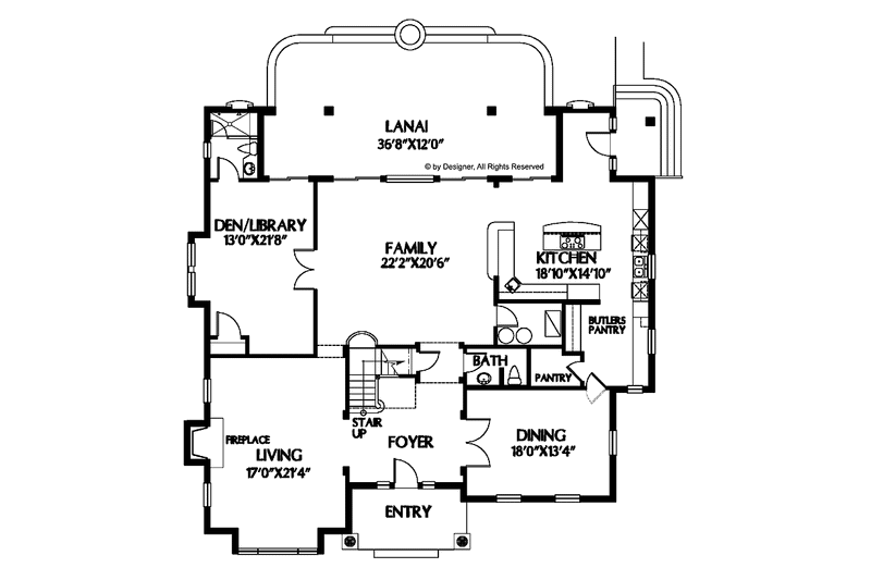 Home Plan - Floor Plan - Main Floor for Colonial House Plan #999-63 - 3 bed, 5.5 bath