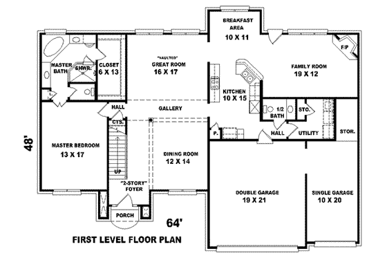 Floor Plan - Main Floor for Traditional House Plan #81-906 - 4 bed, 3.5 bath