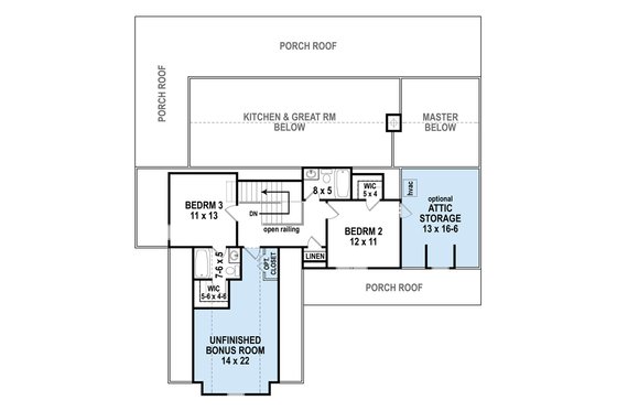 Floor Plan - Upper Floor for Farmhouse House Plan #119-433 - 3 bed, 3.5 bath