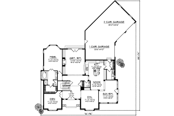 Floor Plan - Main Floor for Traditional House Plan #70-695 - 3 bed, 3.5 bath