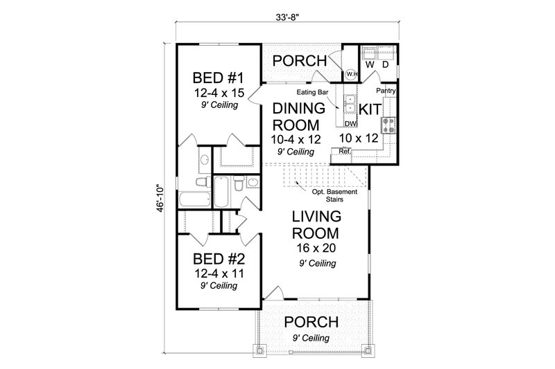 Home Plan - Floor Plan - Main Floor for Cottage House Plan #513-2084 - 2 bed, 2 bath