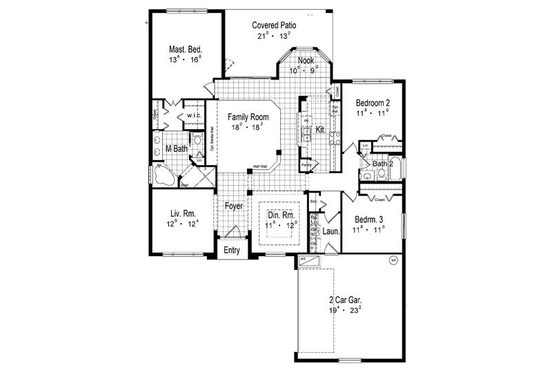 Architectural House Design - Floor Plan - Main Floor for Mediterranean House Plan #417-770 - 3 bed, 2 bath