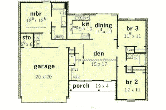 Floor Plan - Main Floor for Traditional House Plan #16-107 - 3 bed, 2 bath