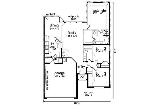 Floor Plan - Main Floor for Craftsman House Plan #84-263 - 3 bed, 2 bath
