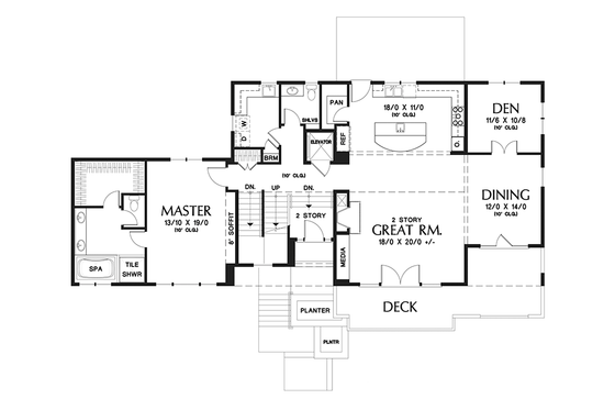Floor Plan - Main Floor for Prairie House Plan #48-922 - 3 bed, 2.5 bath