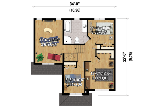 Floor Plan - Upper Floor 1 for Traditional House Plan #25-4423 - 3 bed, 1 bath