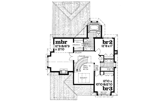 Floor Plan - Upper Floor for European House Plan #47-462 - 3 bed, 3.5 bath