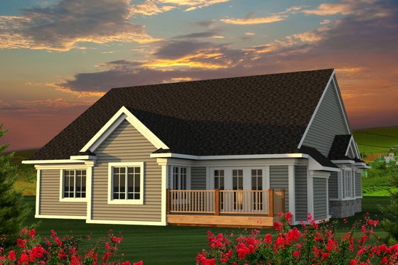 Exterior - Rear Elevation for Ranch House Plan #70-1212 - 2 bed, 2 bath