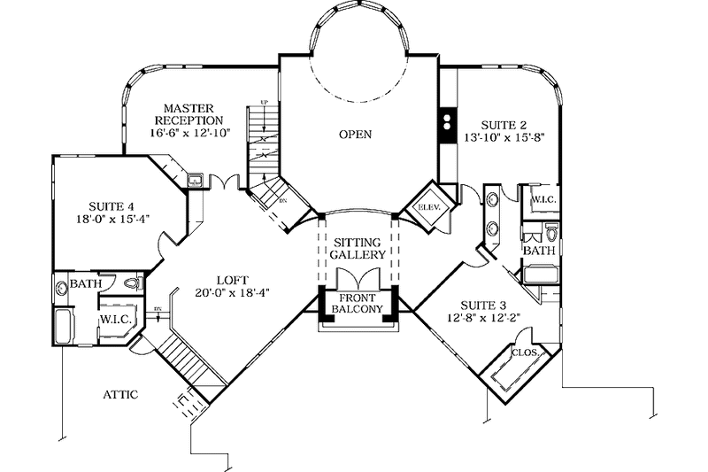 House Design - Floor Plan - Upper Floor for European House Plan #453-110 - 5 bed, 5.5 bath