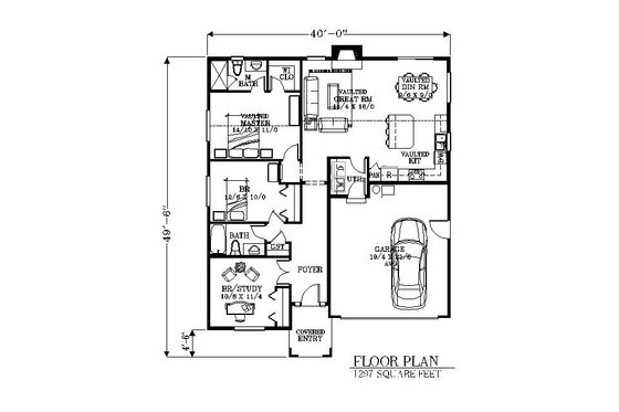 Floor Plan - Main Floor for Bungalow House Plan #53-433 - 3 bed, 2 bath