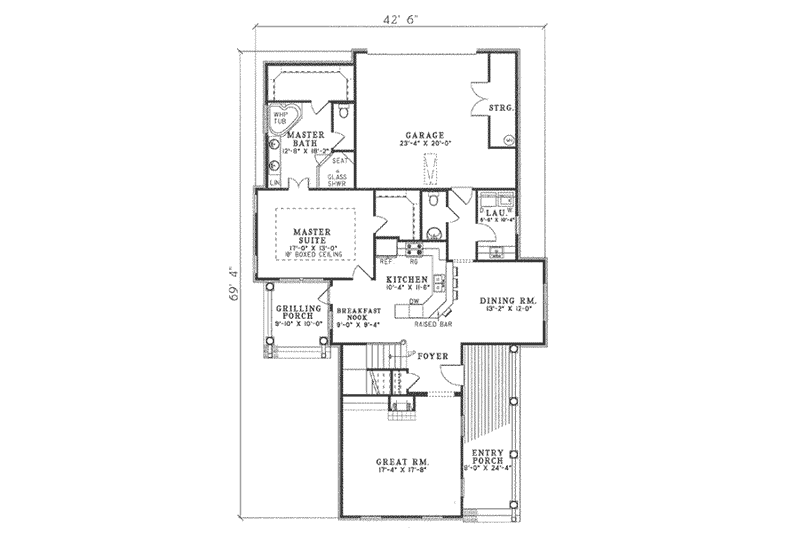 House Design - Floor Plan - Main Floor for Southern House Plan #17-404 - 4 bed, 2.5 bath