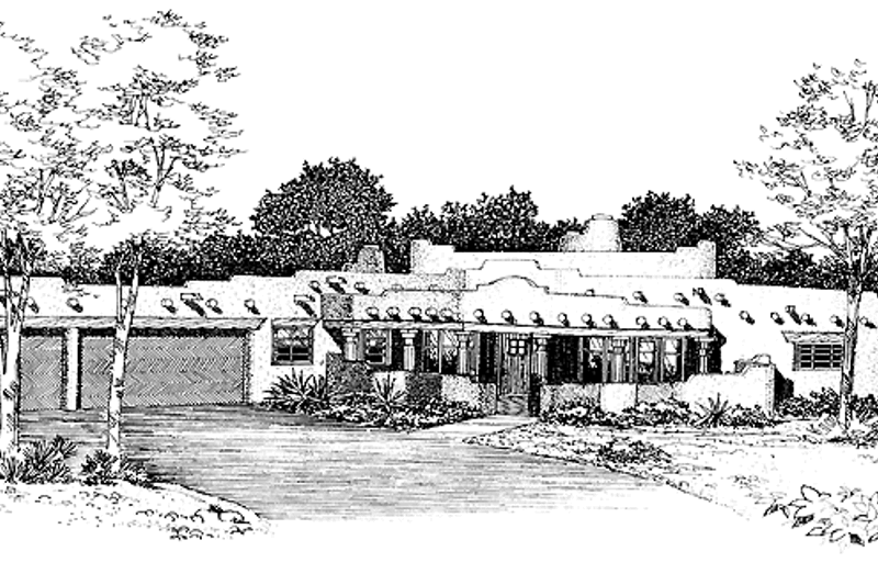 Home Plan - Adobe / Southwestern Exterior - Front Elevation Plan #72-844