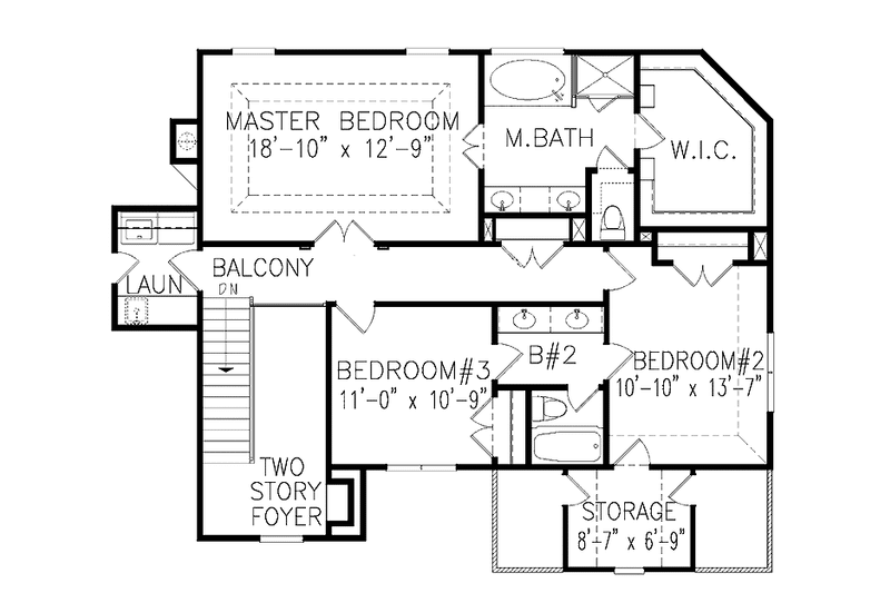 House Blueprint - Floor Plan - Upper Floor for Craftsman House Plan #54-295 - 4 bed, 3 bath