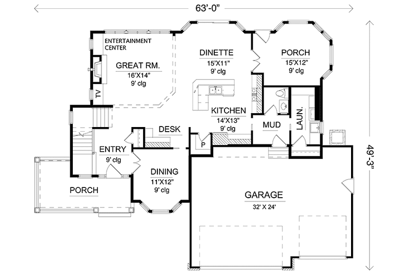Home Plan - Floor Plan - Main Floor for European House Plan #320-1491 - 4 bed, 2.5 bath